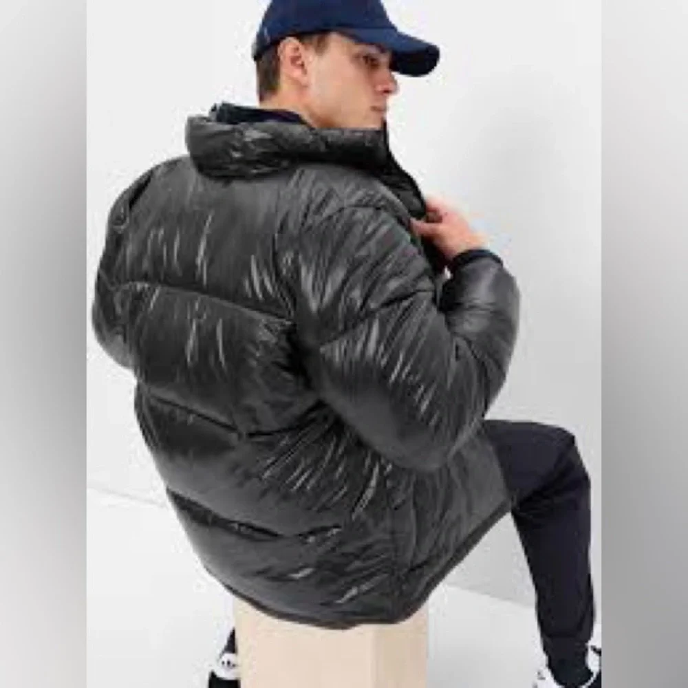 Gap Recycled Nylon Quilted Puffer Jacket Men's XL In High Shine Pri True Black - Picture 2 of 12